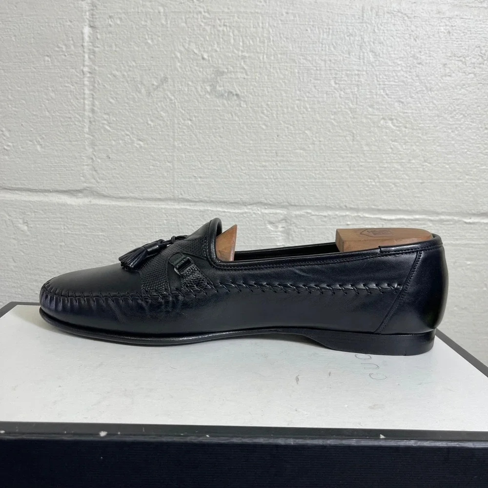 Santoni 421503 Black Leather Kiltie Tassel‎ Loafers Dress Shoes Men's 11.5 EE